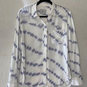 Rails Long Sleeve Button Up Tie Dye Blue & White Top Size S